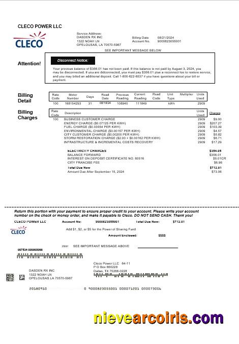 USA Louisiana Cleco Power electricity business utility bill